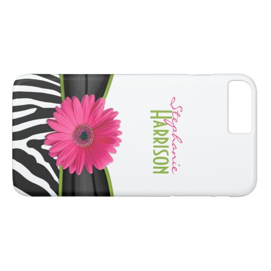 Roze groene Daisy Zebra Print gepersonaliseerd Case-Mate iPhone Case (Achterkant (Horizontaal))