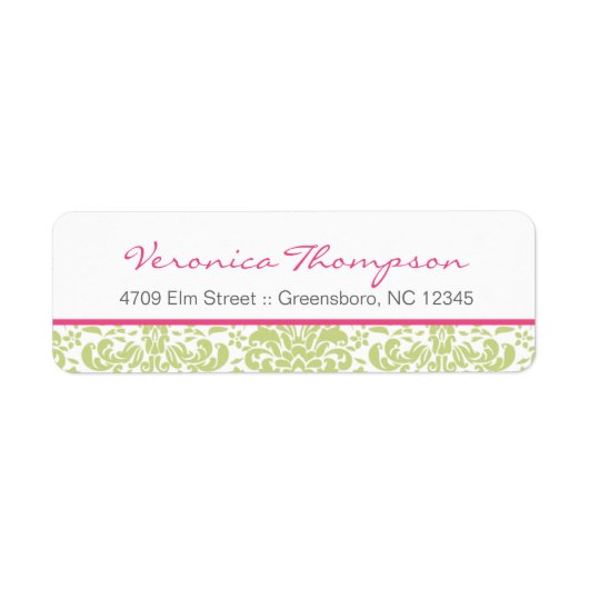 Roze & Groene Damask Adreslabel Etiket (Voorkant)