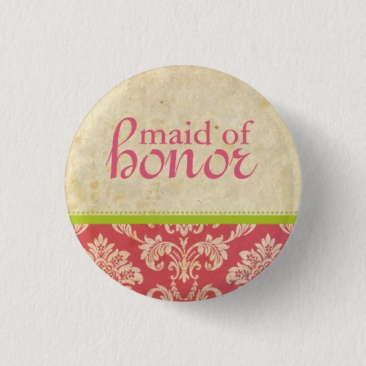  Roze Groene Damask Maid of Honor Button (Voorkant)