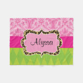 Roze groene Damask speeldepoket Fleece Deken (Voorkant (Horizontaal))