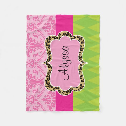 Roze groene Damask speeldepoket Fleece Deken (Voorkant)