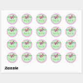 Roze groene damast bruiloft elegant ronde sticker (Vel)