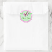 Roze groene damast bruiloft elegant ronde sticker (Tas)