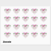 Roze groene damast elegant hart sticker (Vel)