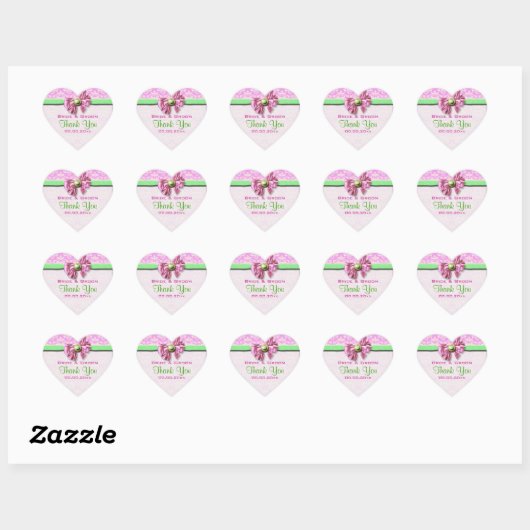Roze groene damast elegant hart sticker (Vel)