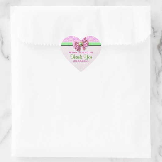 Roze groene damast elegant hart sticker (Tas)