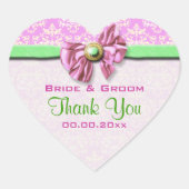 Roze groene damast elegant hart sticker (Voorkant)