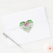 Roze groene damast elegante "dank u" hart sticker (Envelop)