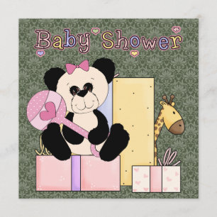 Roze Groene Damast Teddybeer Baby Meisje Shower Kaart