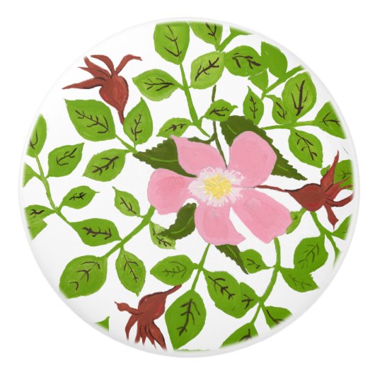 Roze groene Dogwood met hand-gekleurde lentevloer Keramische Knop (Voorkant)
