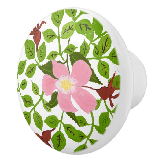 Roze groene Dogwood met hand-gekleurde lentevloer Keramische Knop (Rechts)