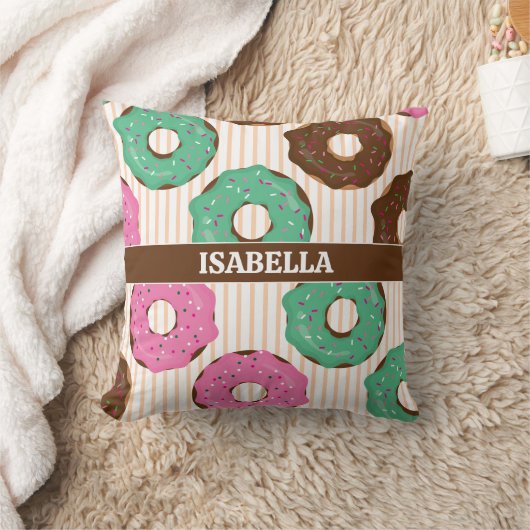 Roze & Groene Donut Worp Kussen (Deken)