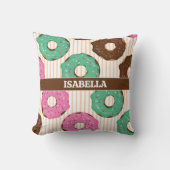 Roze & Groene Donut Worp Kussen (Voorkant)