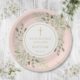 Roze Groene Doop Christening Papieren Bordje
