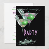 Roze groene elegante formele party kaart (Voorkant / Achterkant)