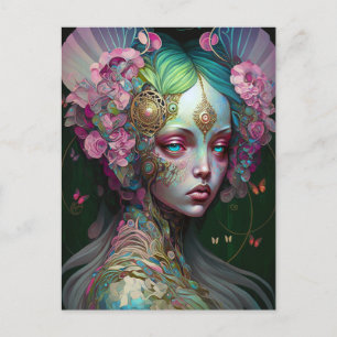 Roze groene Elf Fairy Woman Fantasy Art Briefkaart