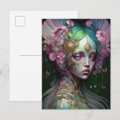 Roze groene Elf Fairy Woman Fantasy Art Briefkaart (Voorkant / Achterkant)