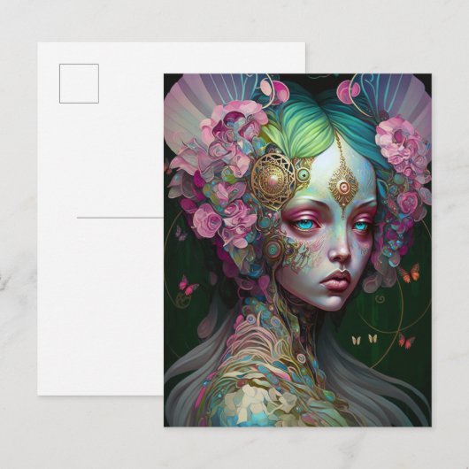 Roze groene Elf Fairy Woman Fantasy Art Briefkaart (Voorkant / Achterkant)