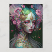 Roze groene Elf Fairy Woman Fantasy Art Briefkaart (Voorkant)
