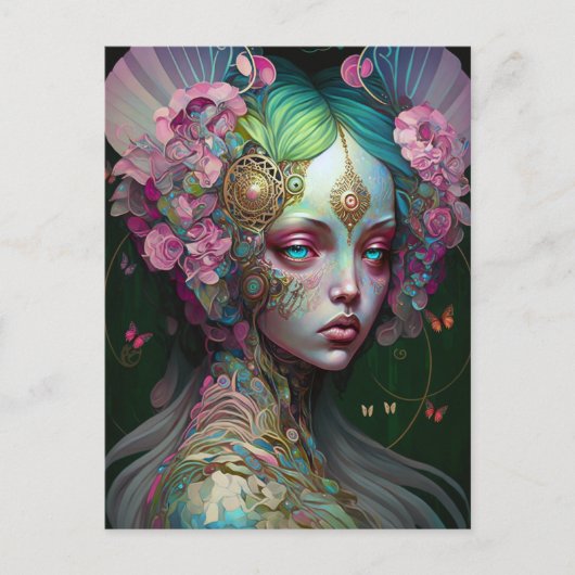 Roze groene Elf Fairy Woman Fantasy Art Briefkaart (Voorkant)