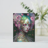 Roze groene Elf Fairy Woman Fantasy Art Briefkaart (Staand voorkant)