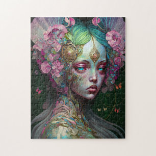 Roze groene Elf Fairy Woman Fantasy Art Legpuzzel