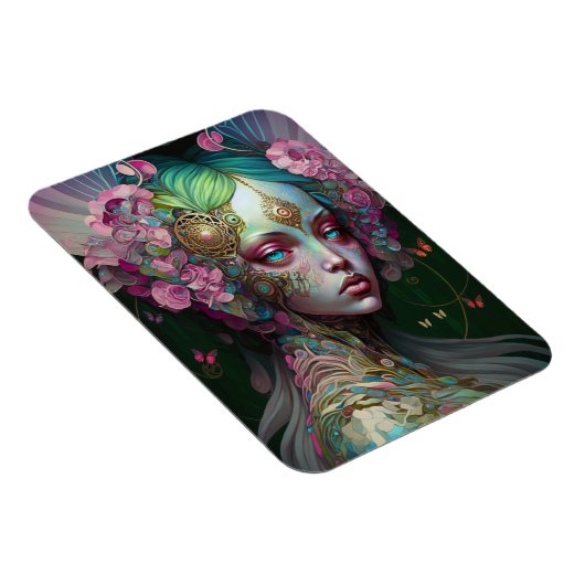 Roze groene Elf Fairy Woman Fantasy Art Magneet (Rechterzijde)
