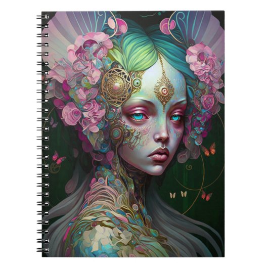Roze groene Elf Fairy Woman Fantasy Art Notitieboek (Voorkant)