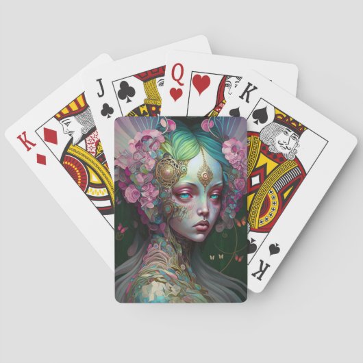 Roze groene Elf Fairy Woman Fantasy Art Pokerkaarten (Achterkant)
