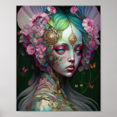 Roze groene Elf Fairy Woman Fantasy Art Poster (Voorkant)