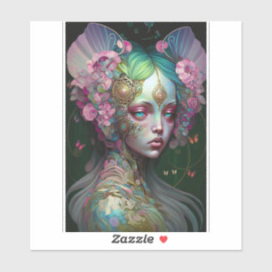 Roze groene Elf Fairy Woman Fantasy Art Sticker