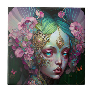 Roze groene Elf Fairy Woman Fantasy Art Tegeltje