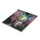 Roze groene Elf Fairy Woman Fantasy Art Tegeltje (Zijkant)