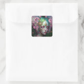 Roze groene Elf Fairy Woman Fantasy Art Vierkante Sticker (Tas)
