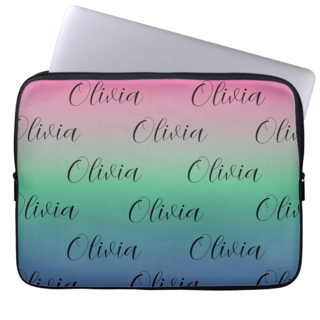Roze, groene en blauwe gradiënt laptop sleeve (Voorkant)