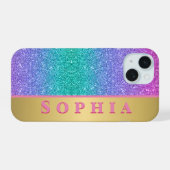 Roze Groene en Blauwe Kleur Glitter Gradient Textu iPhone 15 Case (Achterkant horizontaal)