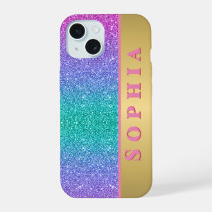 Roze Groene en Blauwe Kleur Glitter Gradiënt Textu iPhone 15 Case