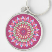 Roze, groene en blauwe ventilator Mandala Sleutelh Sleutelhanger (Voorkant)
