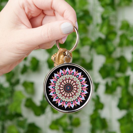 Roze, groene en blauwe ventilator Mandala Sleutelh Sleutelhanger (Hand)