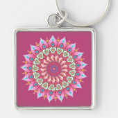 Roze, groene en blauwe ventilator Mandala Sleutelh Sleutelhanger (Voorkant)