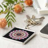 Roze, groene en blauwe ventilator Mandala Sleutelh Sleutelhanger (Zijkant)