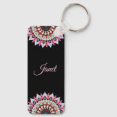 Roze, groene en blauwe ventilator Mandala Sleutelh Sleutelhanger (Achterkant)