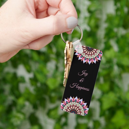 Roze, groene en blauwe ventilator Mandala Sleutelh Sleutelhanger (Hand)