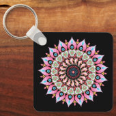 Roze, groene en blauwe ventilator Mandala Sleutelh Sleutelhanger (Voorkant)