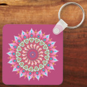 Roze, groene en blauwe ventilator Mandala Sleutelh Sleutelhanger (Achterkant)