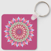 Roze, groene en blauwe ventilator Mandala Sleutelh Sleutelhanger (Achterkant)