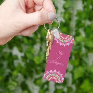 Roze, groene en blauwe ventilator Mandala Sleutelh Sleutelhanger