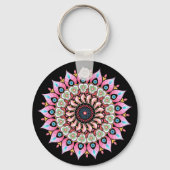 Roze, groene en blauwe ventilator Mandala Sleutelh Sleutelhanger (Voorkant)