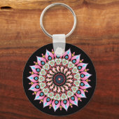 Roze, groene en blauwe ventilator Mandala Sleutelh Sleutelhanger (Voorkant)