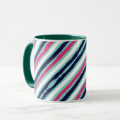 Roze groene en blauwe verfstrepen mok (Voorkant links)